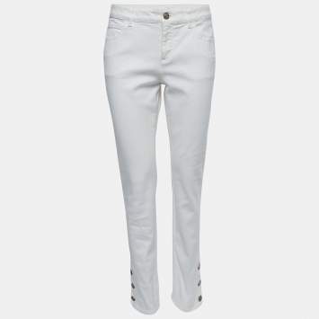 Pre Owned Chanel White Denim Straight Fit Jeans M Waist 31"