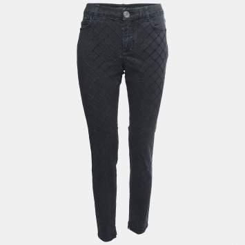 Pre Owned Chanel Black Quilt Patterned Denim High Rise Skinny Jeans M Waist 30"