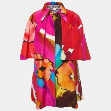 Pre Owned Chanel Multicolor Crepe De Chine Cape Detail Sleeveless Mini Coat Dress M
