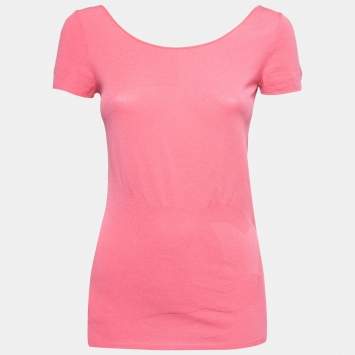 مملوكة مسبقًا Chanel Pink CC Patterned Knit Short Sleeve T-Shirt M