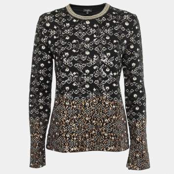 Pre Owned Chanel Black Knit Sequin Embroidered Jumper M