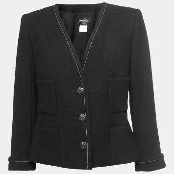 Pre Owned Chanel Black Wool Buttoned Jacket L
