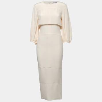 Pre Owned Chanel Cream Silk Midi Dress S