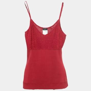Pre Owned Chanel Burgundy Cotton Knit Camisole L