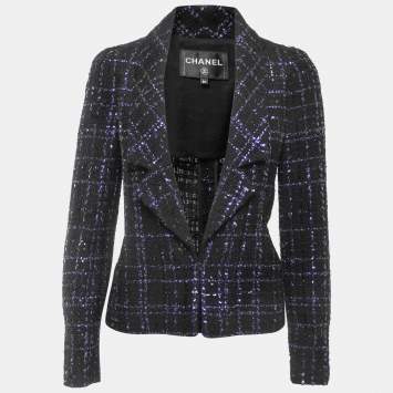 Pre Owned Chanel Black/Purple Sequin Embellished Tweed Jacket S