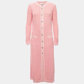 Pre Owned Chanel Pink Knit Button Front Long Cardigan M