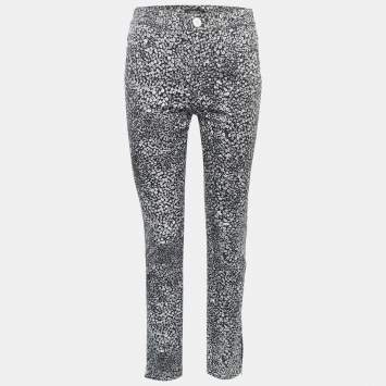 Pre Owned Chanel Black Camelia Printed Denim Jeans M Waist 28"