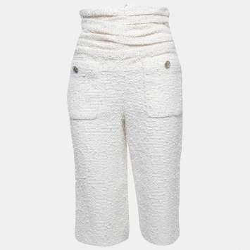 Pre Owned Chanel White Tweed Capri Pants S