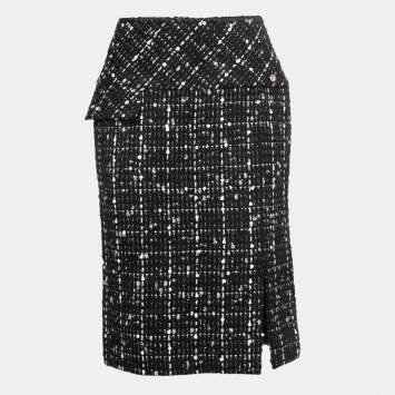 Pre Owned Chanel Black/White Sequined Tweed Skirt S