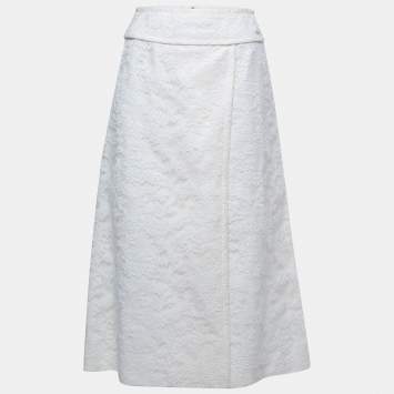 Pre Owned Chanel Linen & Lace Midi Skirt S