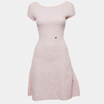 Pre Owned Chanel Pink Jacquard Knit Flared Mini Dress XS