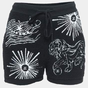 Pre Owned Chanel Black Patterned Terry Cotton Shorts S