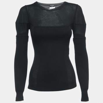 Pre Owned Chanel Black Cashmere & Silk Removable Sleeve Jumper S