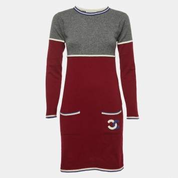 Pre Owned Chanel Sports Burgundy Cashmere Knit Dress S