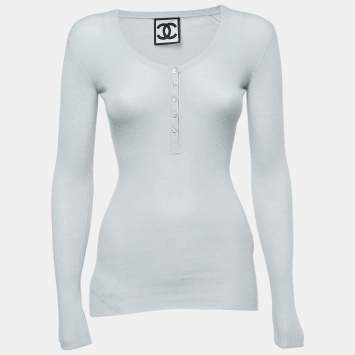 Pre Owned Chanel Sports Grey Cashmere Knit Long Sleeve Top XS