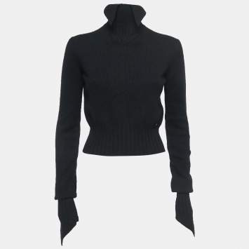 Pre Owned Chanel Black Cashmere High Neck Peak Sweater Top L