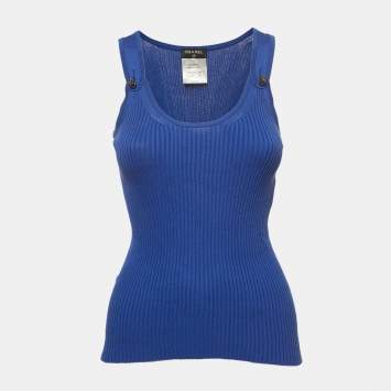 Pre Owned Chanel Blue Rib-Knit Tank Top S