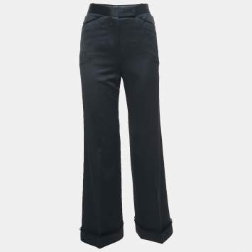 Pre Owned Chanel Black Wool Wide Leg trousers S