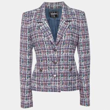 Pre Owned Chanel Multicolor Tweed Button Front Blazer M