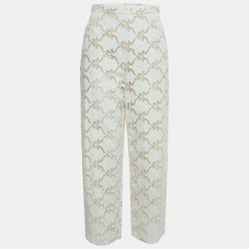 Pre Owned Chanel White Cut-out Cotton Blend Palazzo Pants S