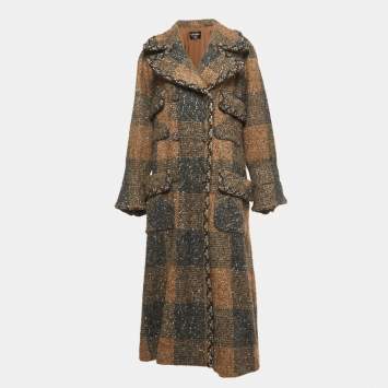 Pre Owned Chanel Brown/Grey Lurex Tweed Long Iconic Greece Coat S