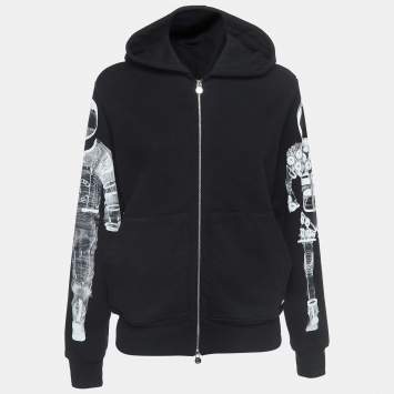 Pre Owned Chanel Black Astronaut Print Cotton Zip Front Hooded Jacket S
