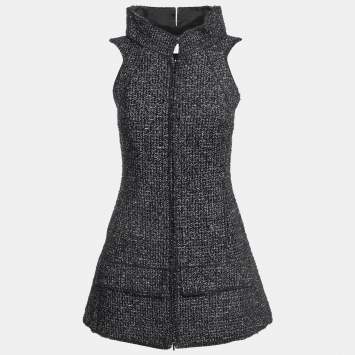 Pre Owned Chanel Black Tweed Zip Front Sleeveless Mini Dress S
