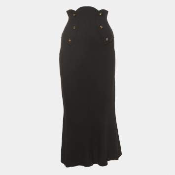 Pre Owned Chanel Vintage Black Wool Button Embellished Flared Pencil Skirt XS