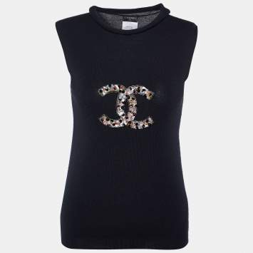 Pre Owned Chanel Black CC Embellished Cashmere Sleeveless Jumper M