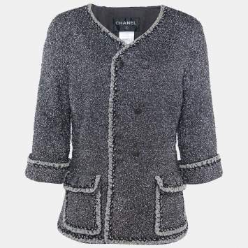 Pre Owned Chanel Black/Metallic Lurex Double Breasted Jacket L