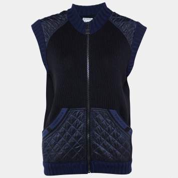 Pre Owned Chanel Sports Black/Navy Blue Knit Quilted Vest L