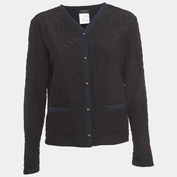 Pre Owned Chanel Vintage Black Quilted Silk Buttoned Jacket M