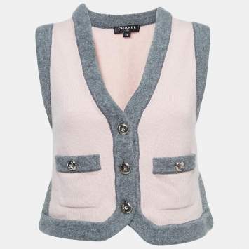 Pre Owned Chanel Pink Cashmere Buttoned Sweater Vest M