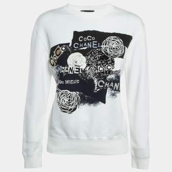 مملوكة مسبقًا Chanel White Logo Embroidered Cotton Knit Sweatshirt XS
