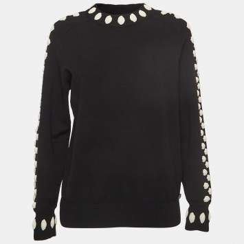 Pre Owned Chanel Black Wool Blend Rose Detailed Sweater M