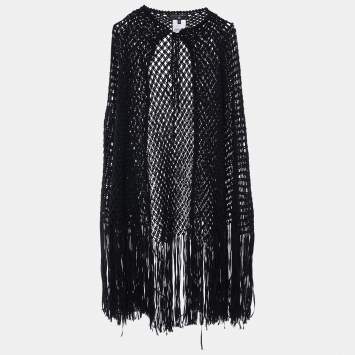 مملوكة مسبقًا Chanel Black Wool Open Braid Fringed Cape L
