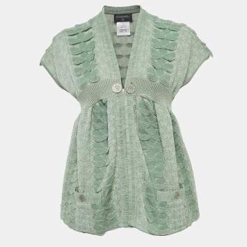 Pre Owned Chanel Green Lurex Knit Seoul Cruise Single Button Top L