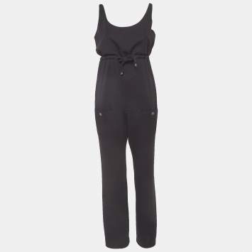Pre Owned Chanel Black Wool Knit Sleeveless Drawstring Jumpsuit M