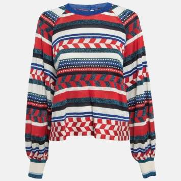 Pre Owned Chanel Multicolor Striped Silk Knit Long Sleeve Sweater M