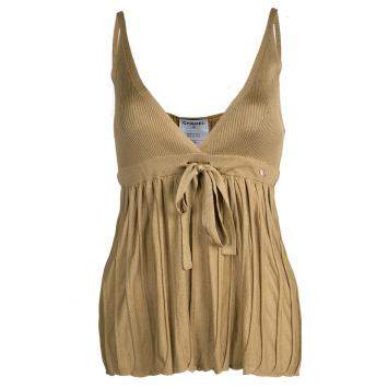 Pre Owned Chanel Mustard Brown Tie Detail Knit Camisole L 