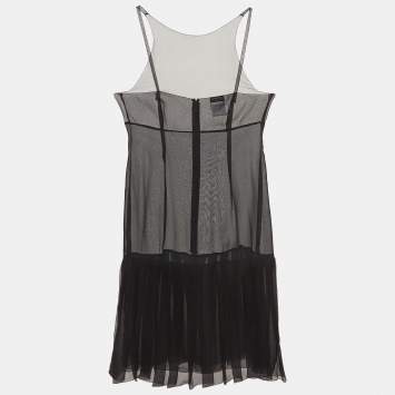 Pre Owned Chanel Black Sheer Silk Mini Sleeveless Dress M