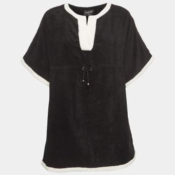  Chanel Black Terry Coco Beach Mini Cover-Up Dress S 