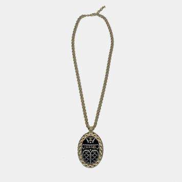 Chanel Black Rhinestone Egyptian Scarab Necklace