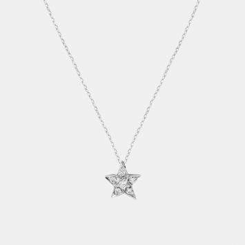 Chanel 18K White Gold Diamond Small Star Pendant Necklace 