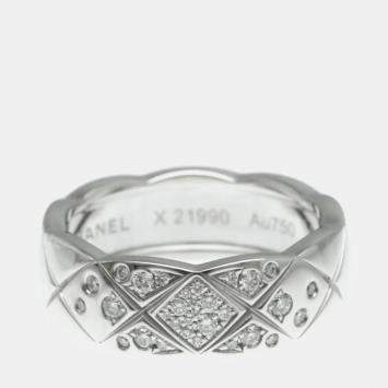 Chanel 18K White Gold Diamond Medium Coco Crush Ring 52