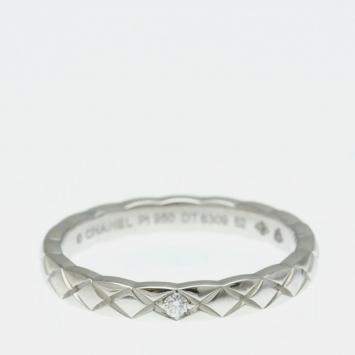 Pre Owned Chanel Coco Crush Ring Mini Diamond and Platinum Band Ring EU 52