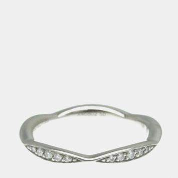 Pre Owned Chanel Camellia Diamond and Platinum Band Ring EU 50