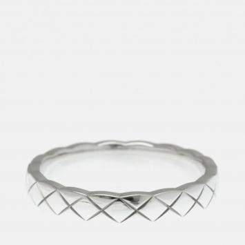 Pre Owned Chanel Coco Crush Ring Mini White Gold 18K Fashion No Stone Band Ring Silver