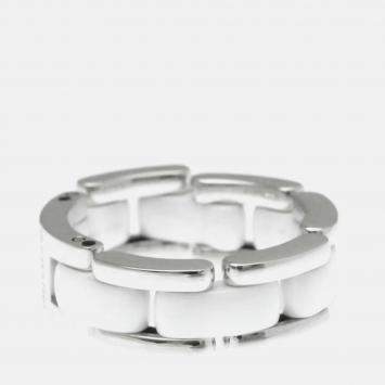 Pre Owned Chanel Ultra Ring White Gold 18K Ceramic Fashion No Stone Band Ring Silver
