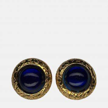 Pre Owned Chanel Vintage Blue and Gold Clip On Earrings